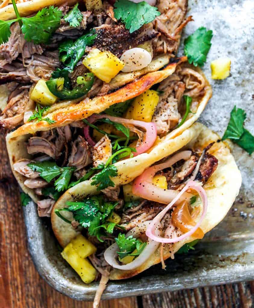 Slow cooker tacos al pastor with a pineapple salsa bon abbetit