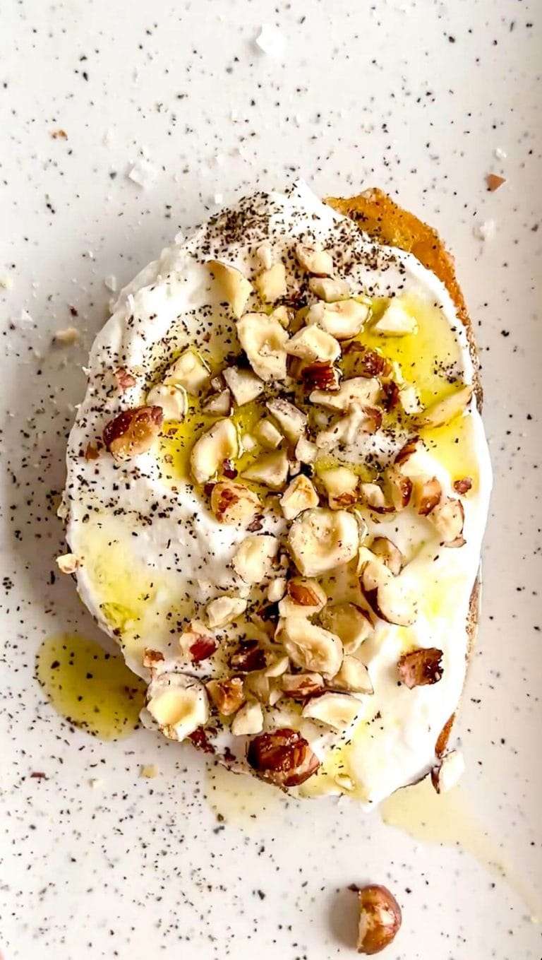 Labnah Toast Lemony Labneh Toast with Crushed Hazelnuts - bon abbetit