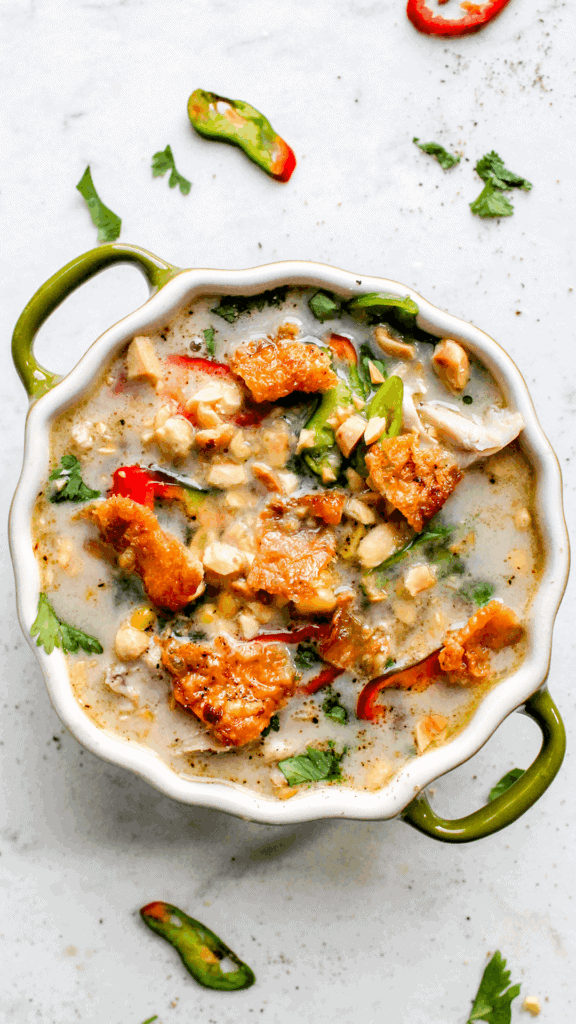 bowl of spicy coconut chicken soup