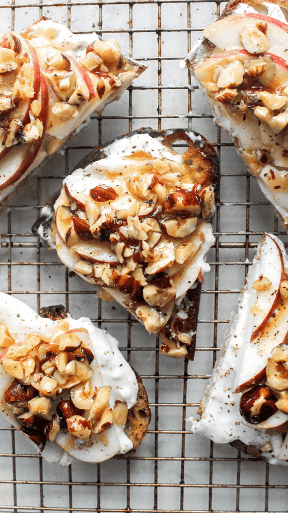 apple and burrata toast with hot honey