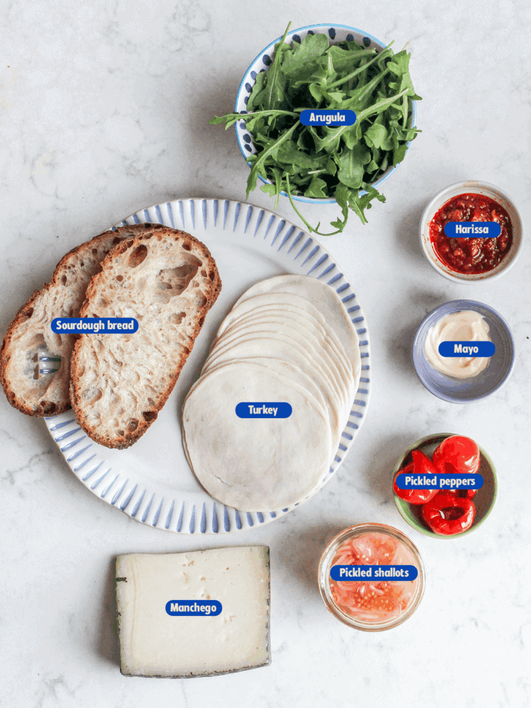 all ingredients for a warm turkey sandwich
