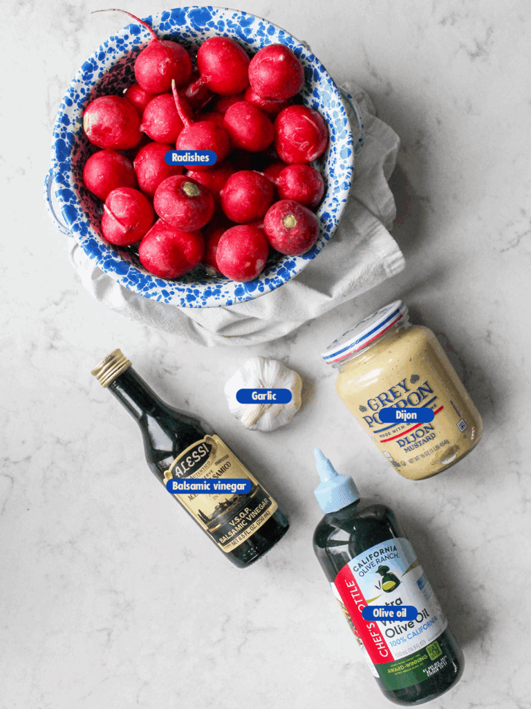 labeled ingredients for roasted radishes