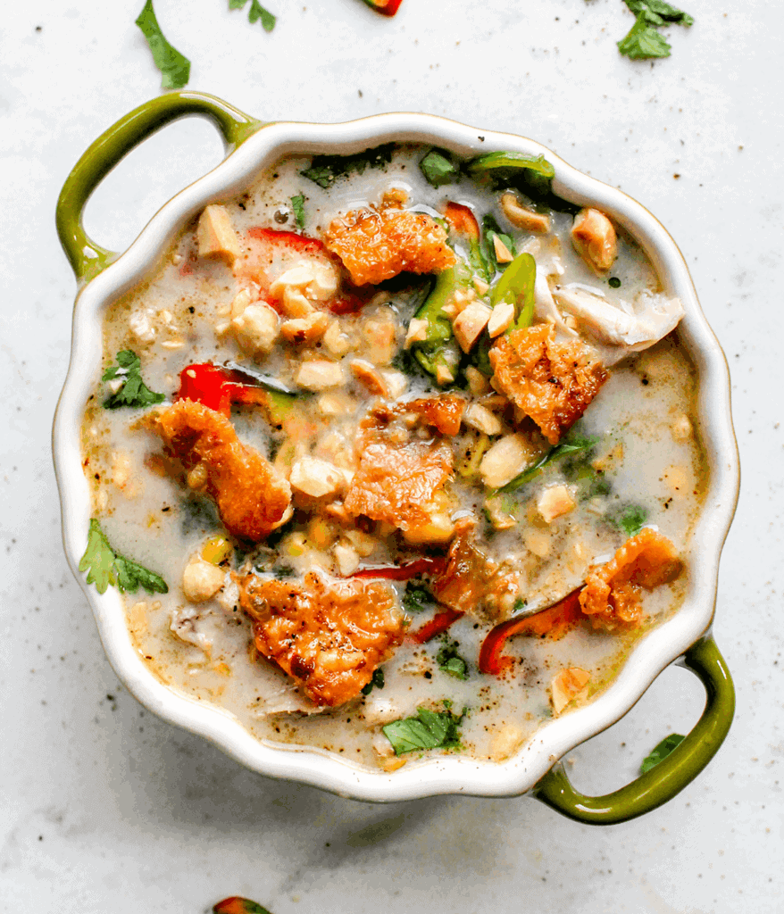 bowl of spicy coconut chicken soup