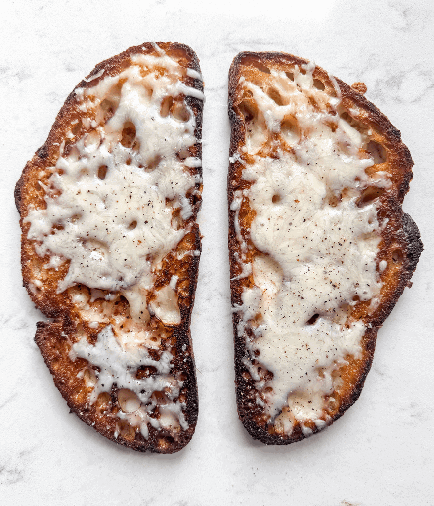 melted cheese on bread for pizza toast