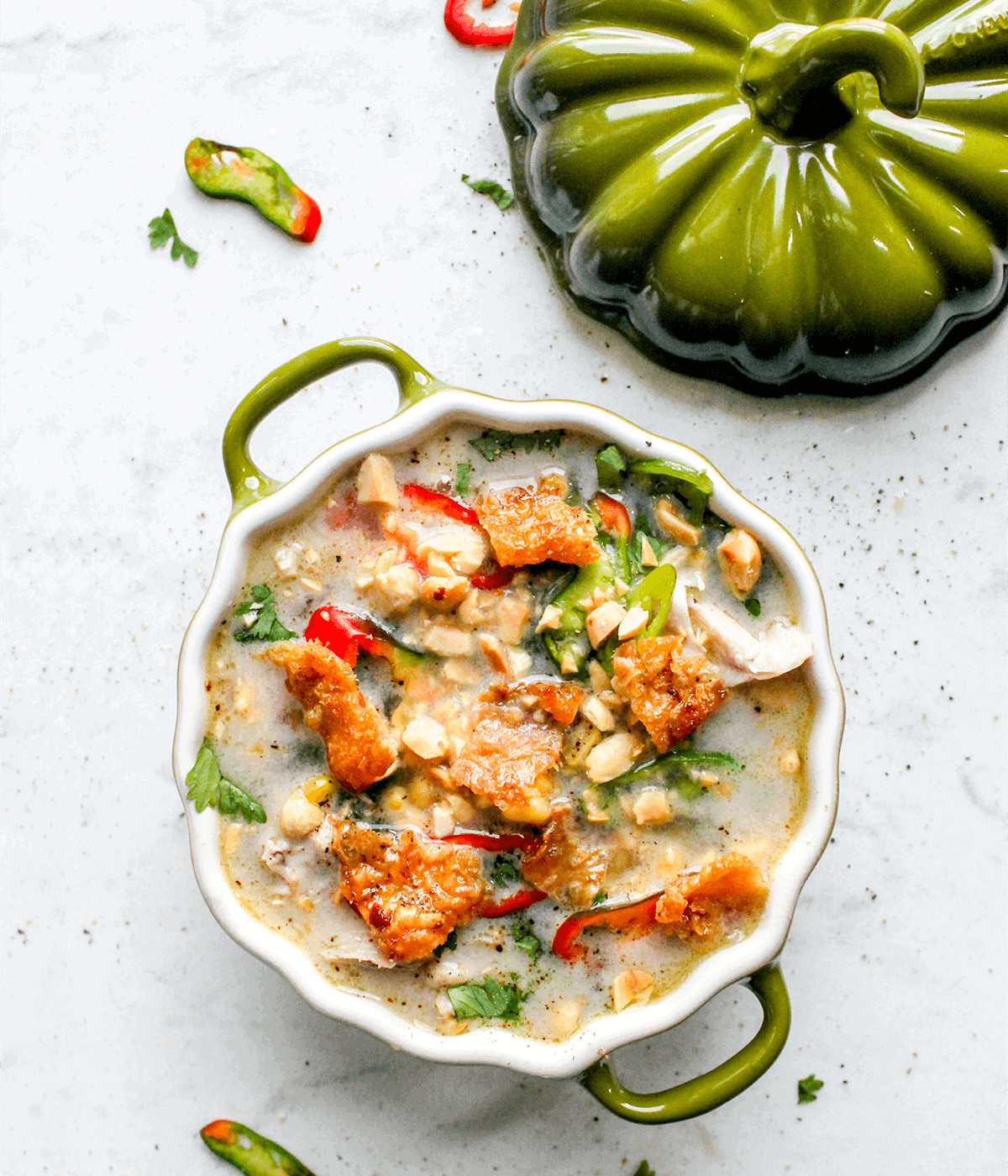 bowl of spicy coconut chicken soup
