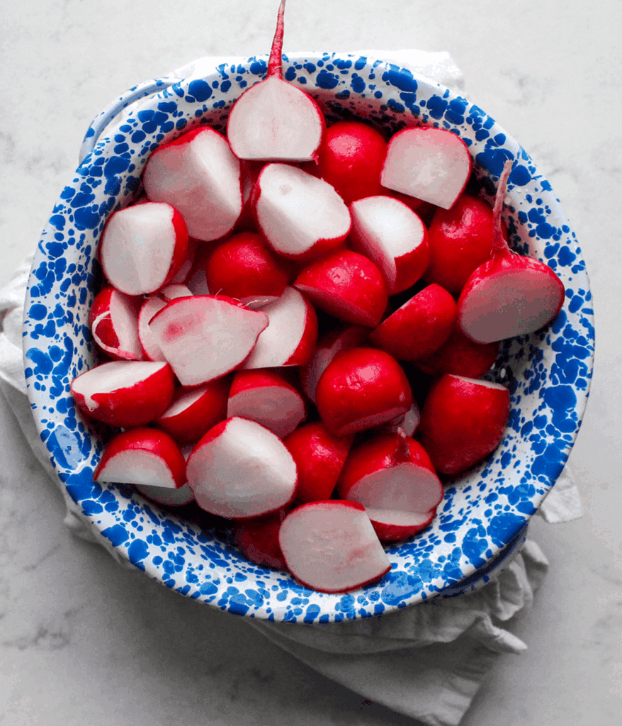 bowl of radishes for roasted radishes