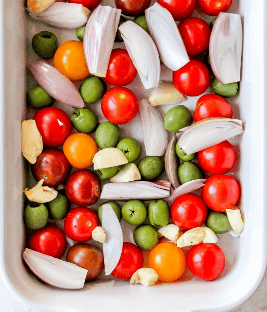 prepped dish of chicken provencal