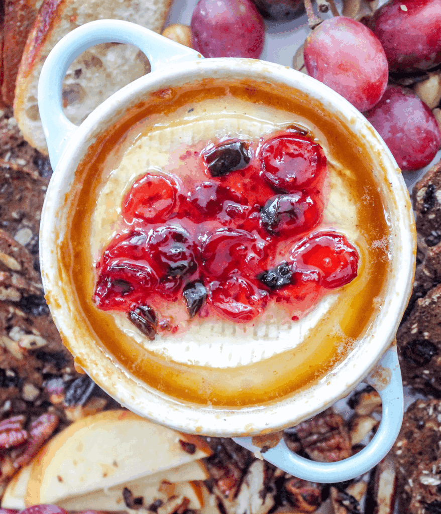close up of baked brie & goat