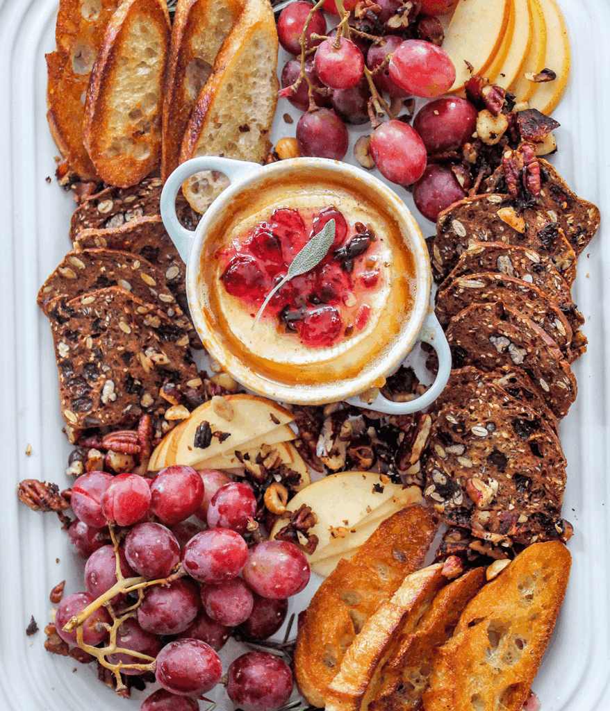 cheese board with baked brie & goat