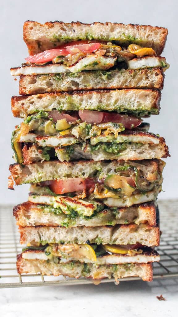 stacked zucchini halloumi sandwich