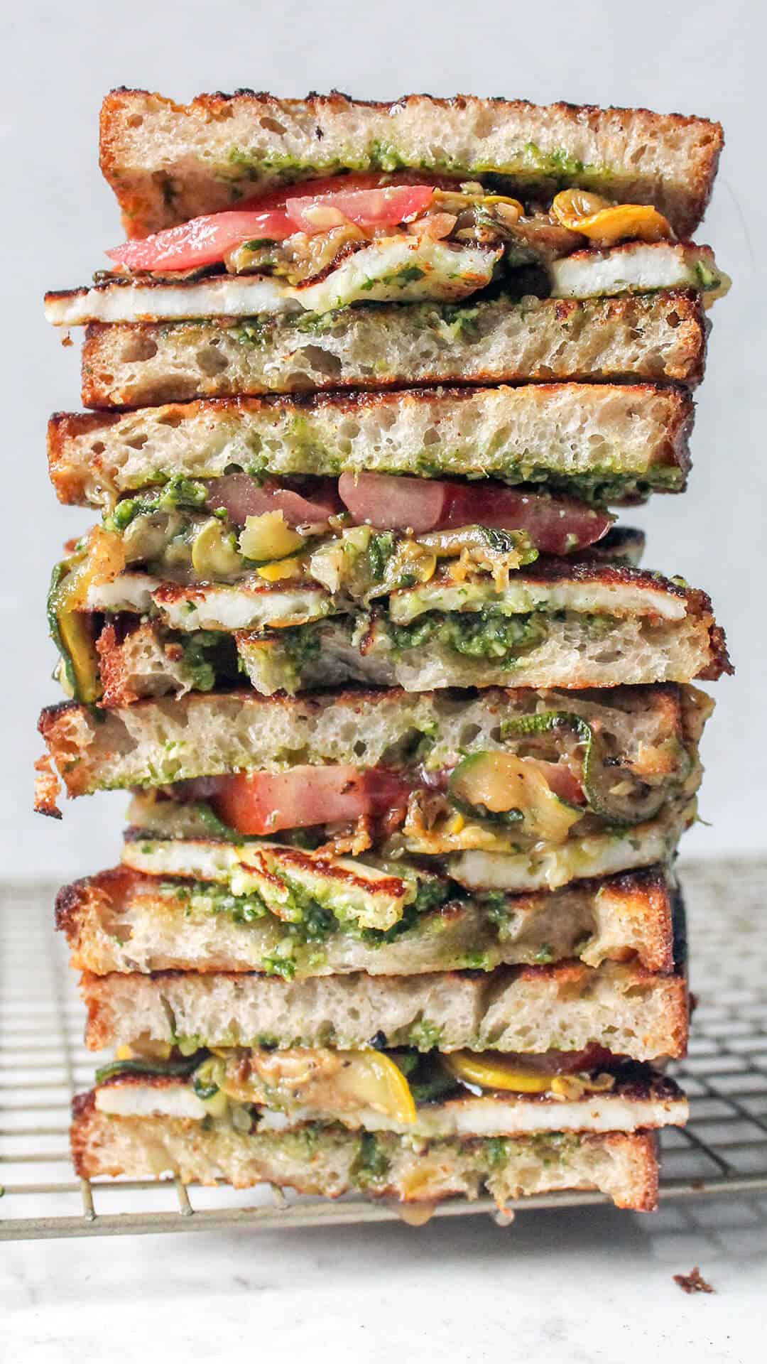 stacked zucchini halloumi sandwich