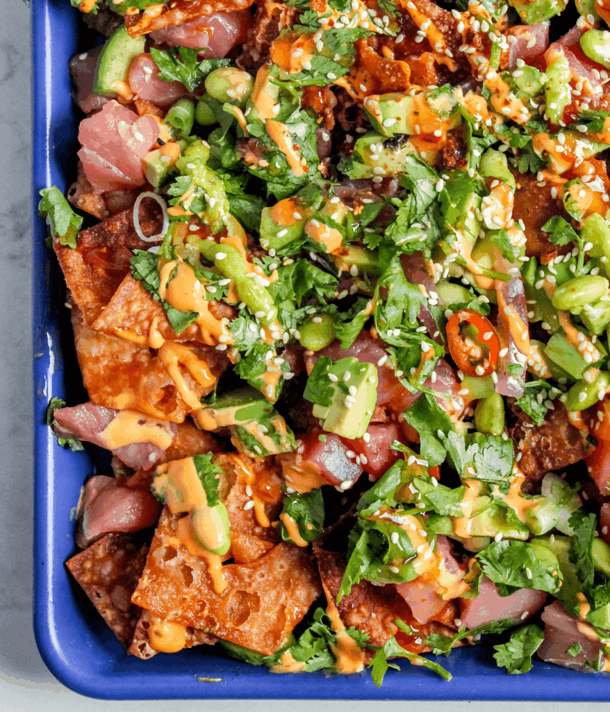 plate of tuna nachos