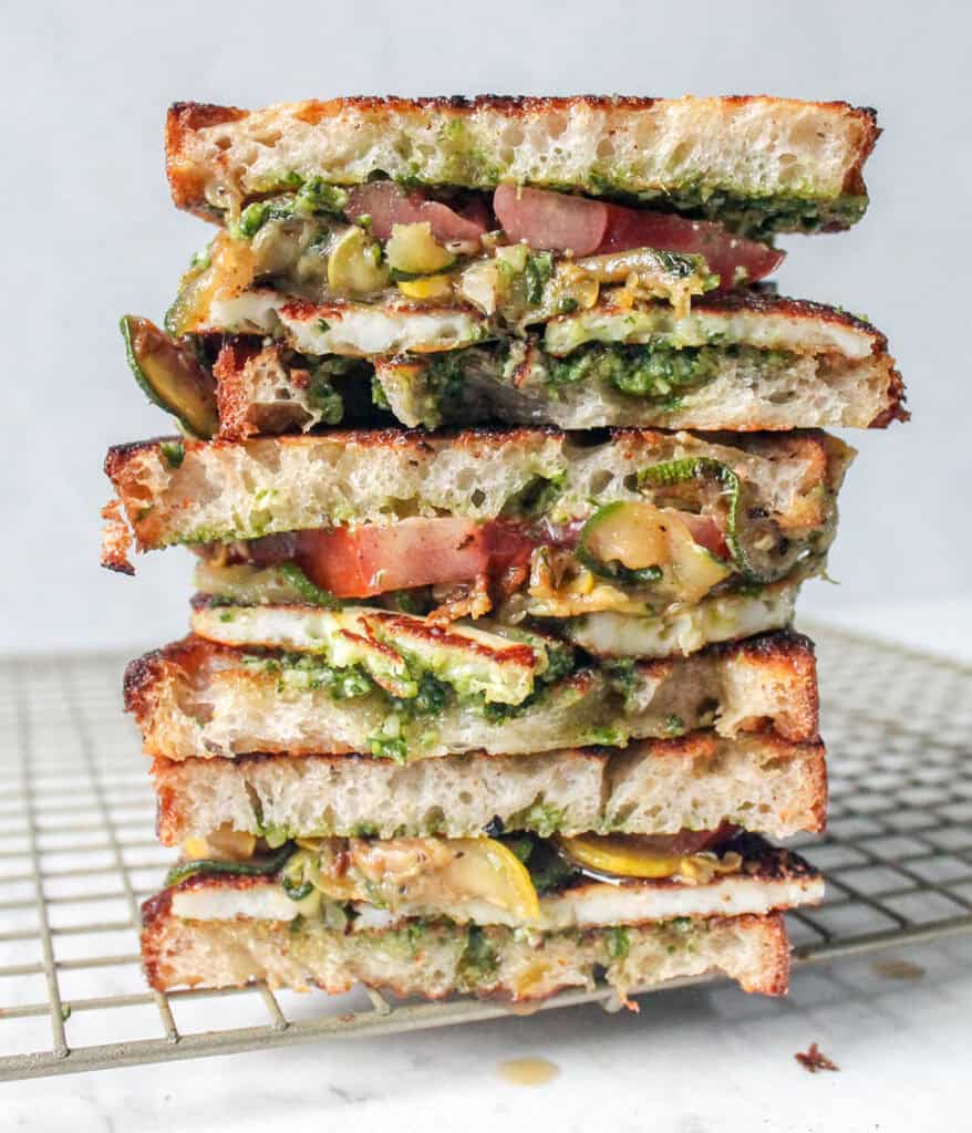 stacked zucchini halloumi sandwich