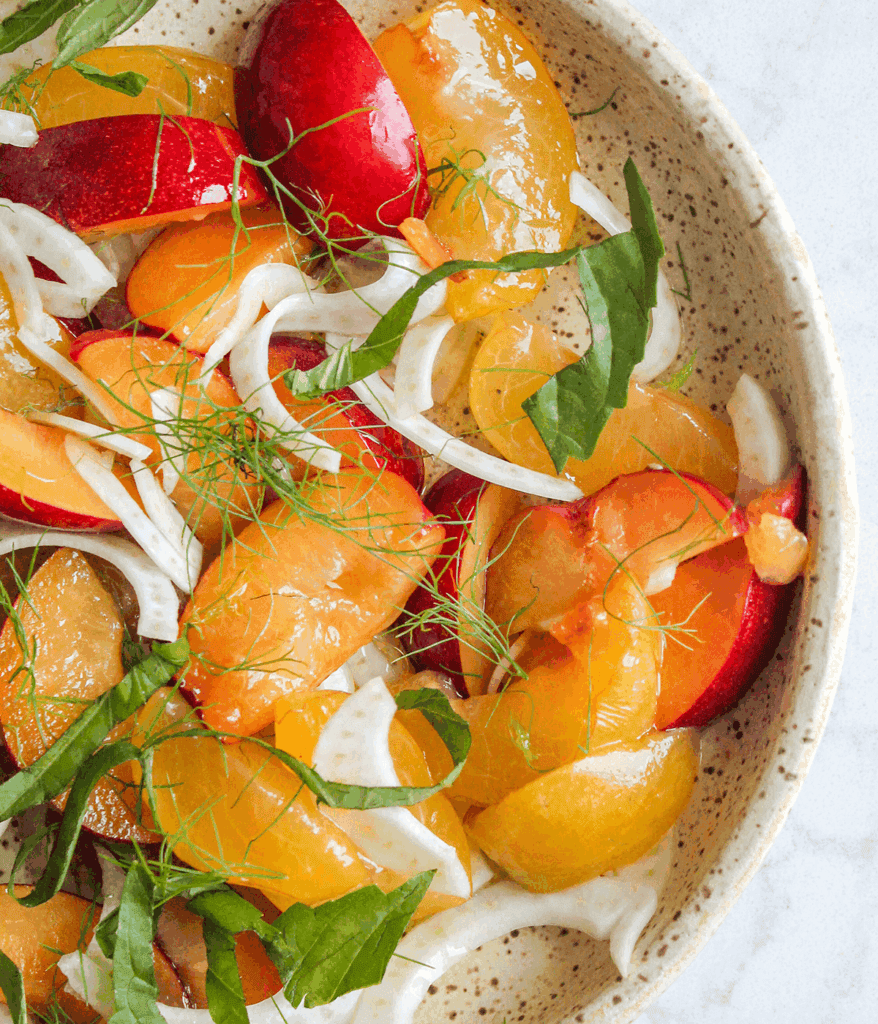 close up of Fennel and Stone fruit Salad