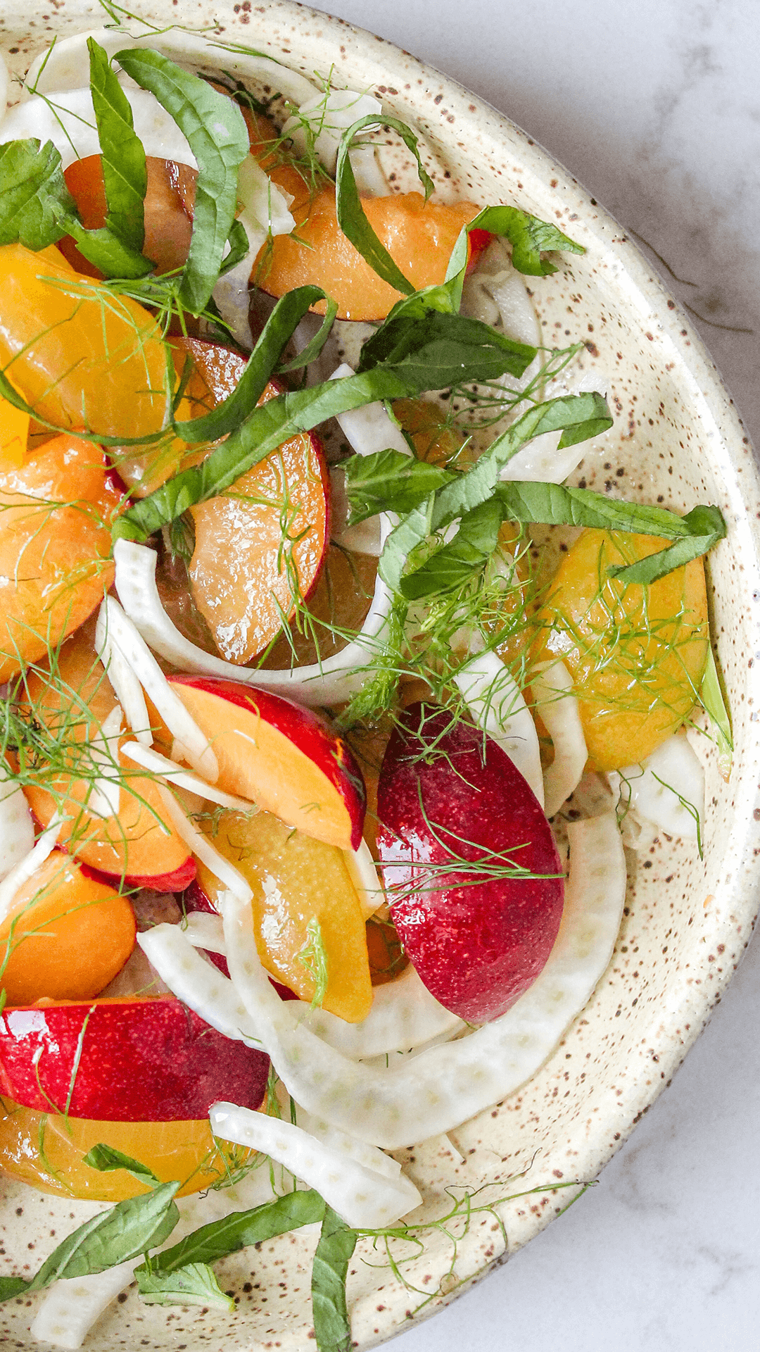close up of Fennel and Stone fruit Salad