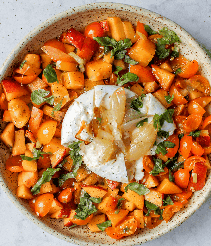 plate of peach tomato salad 