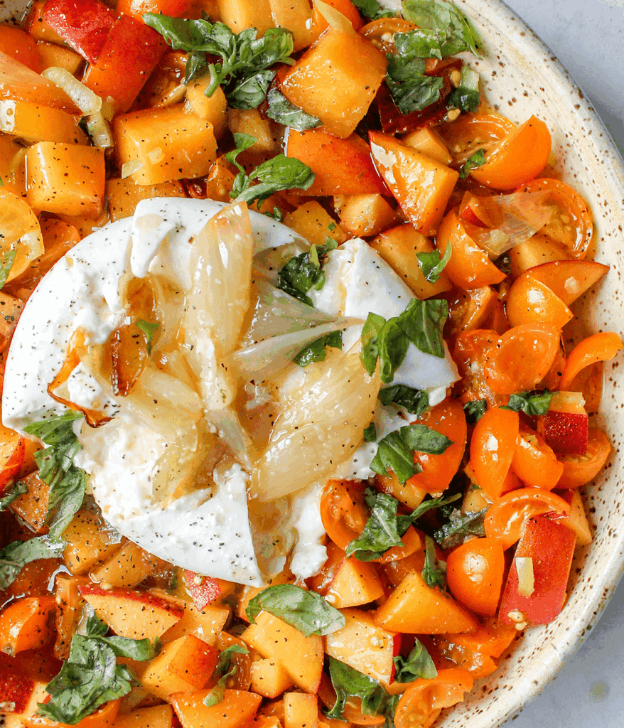 plate of peach tomato salad