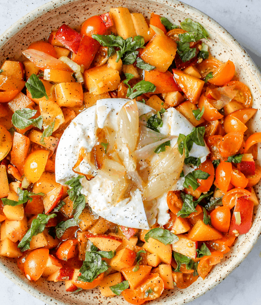 plate of peach tomato salad
