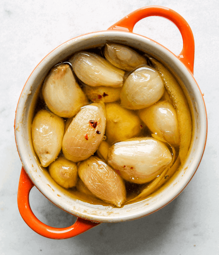 garlic confit for pan con tomate with anchovies