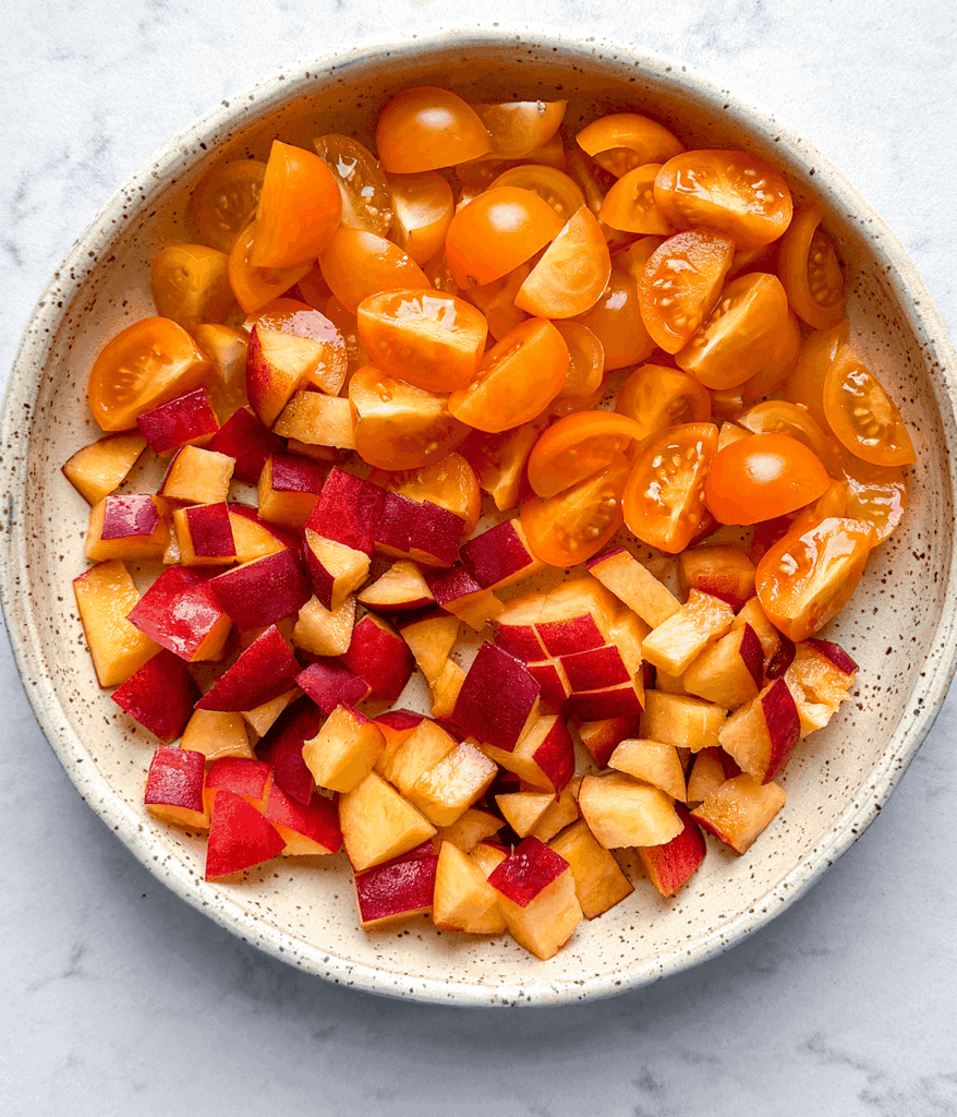 tomatoes and peaches for peach tomato salad