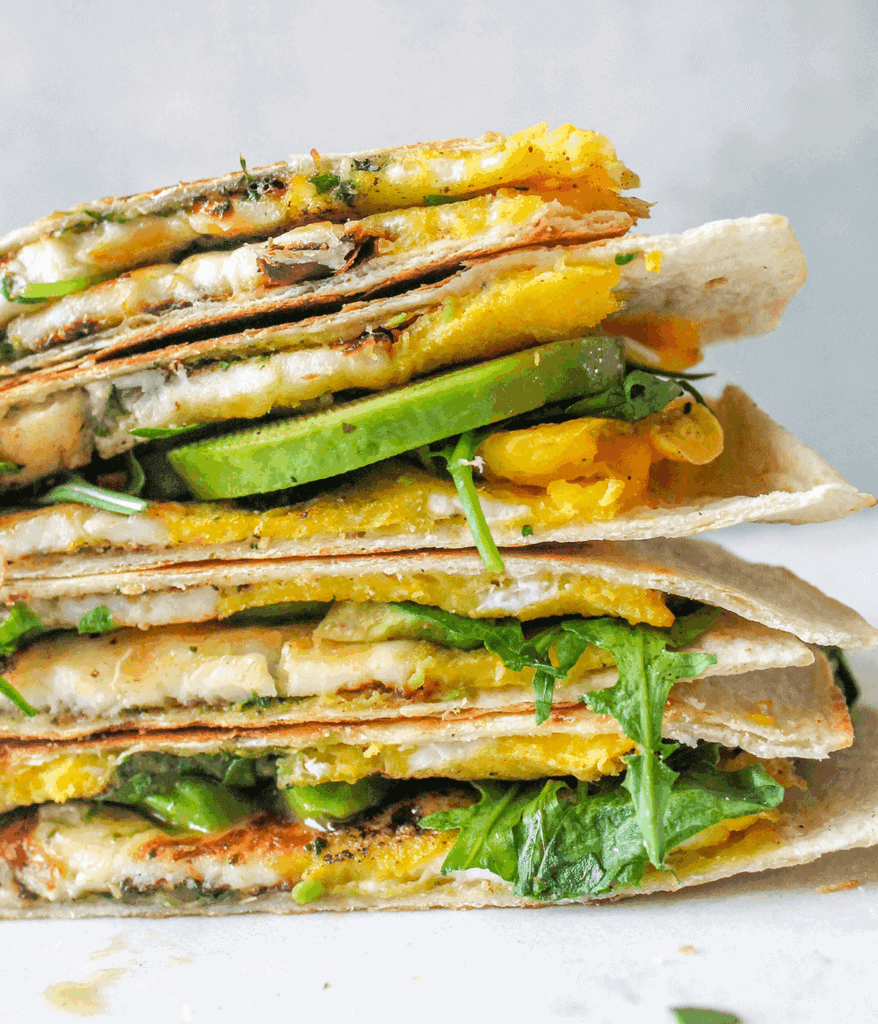 close up of halloumi egg wrap