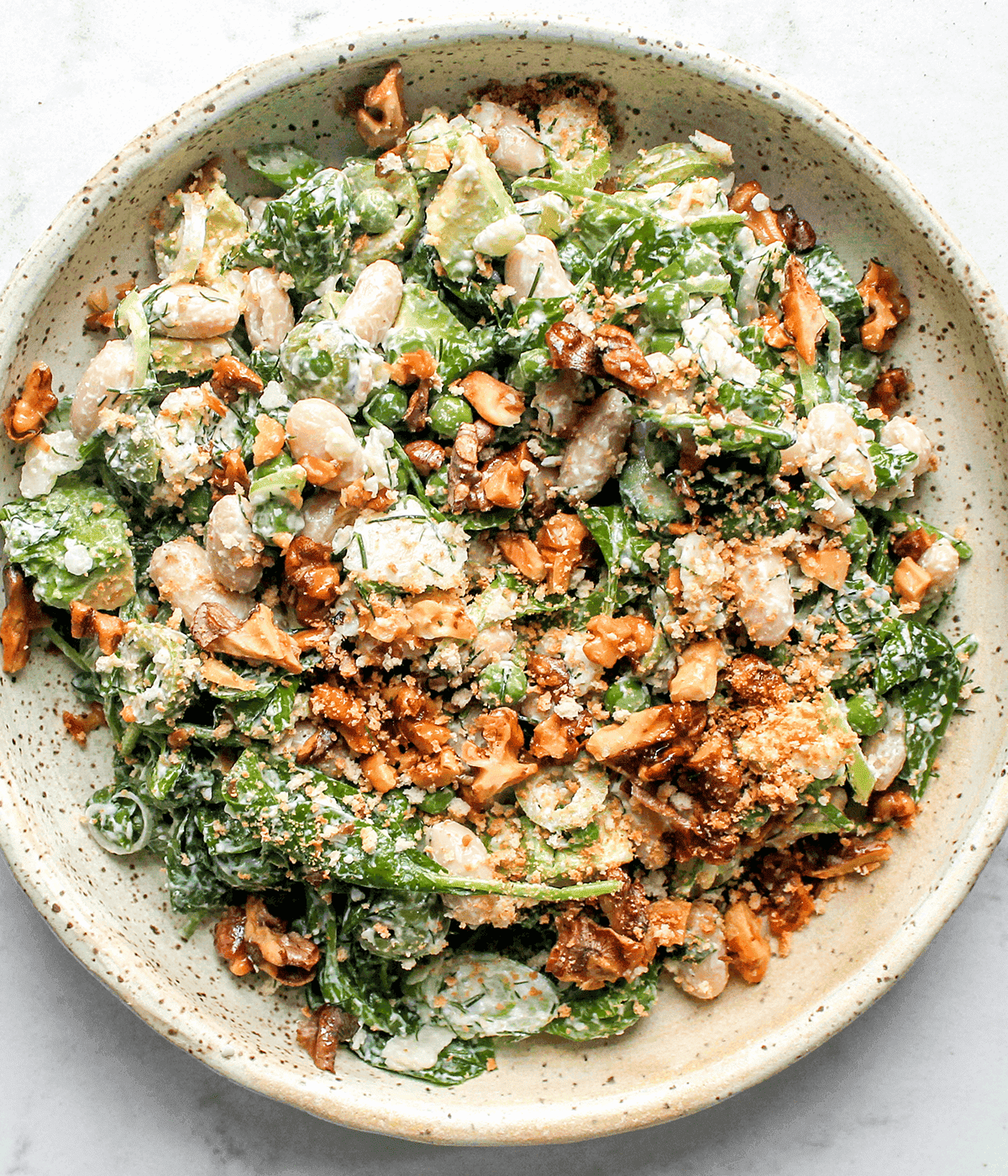 Green goddess salad in bowl