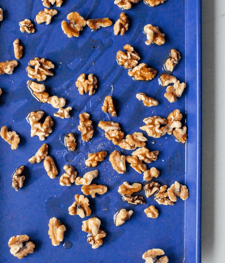 walnuts on sheetpan for green goddess salad