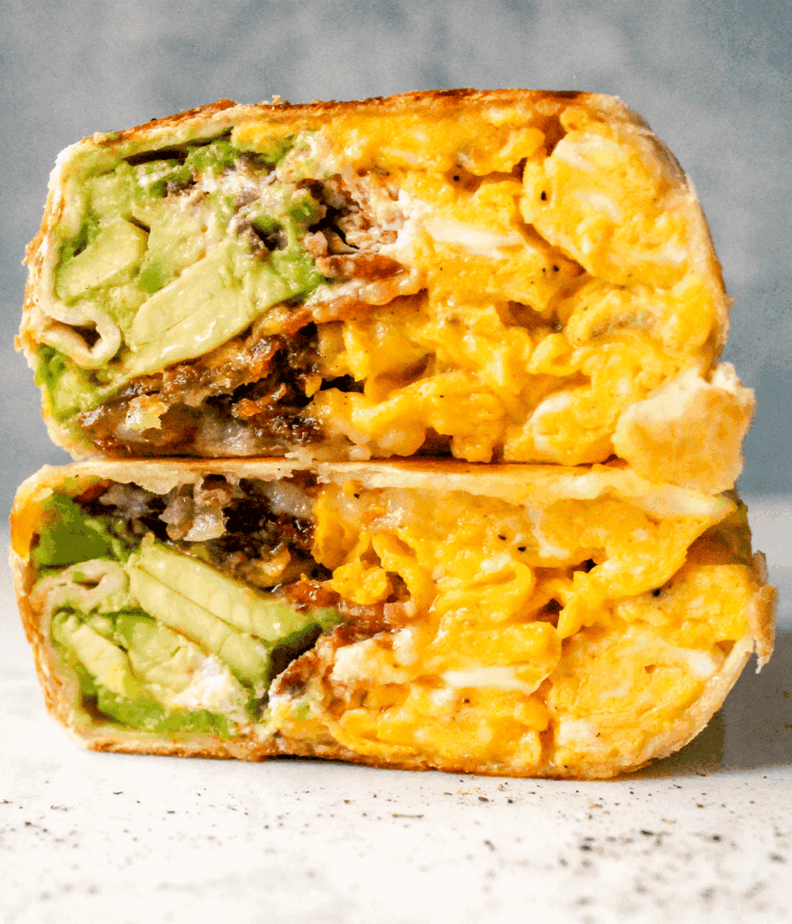 stacked hash brown breakfast burrito