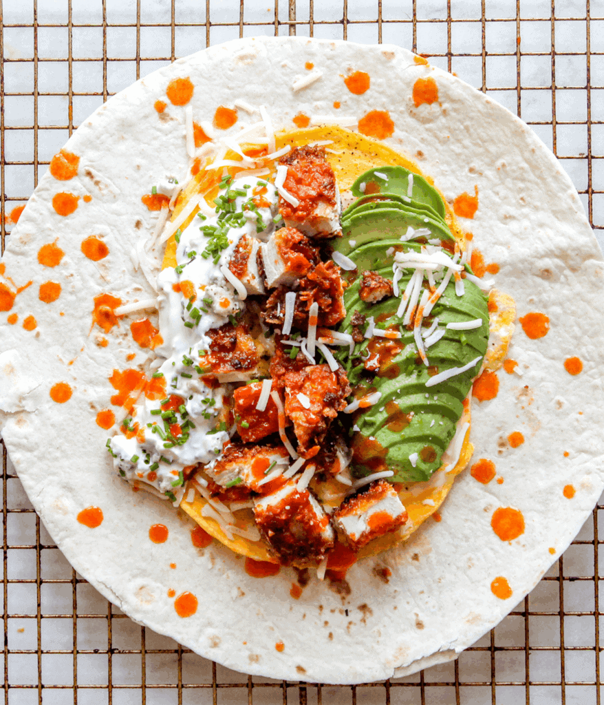 assembled buffalo chicken breakfast burrito