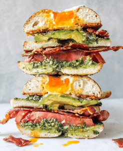 Bagel Breakfast Sandwich with Pesto - bon abbetit