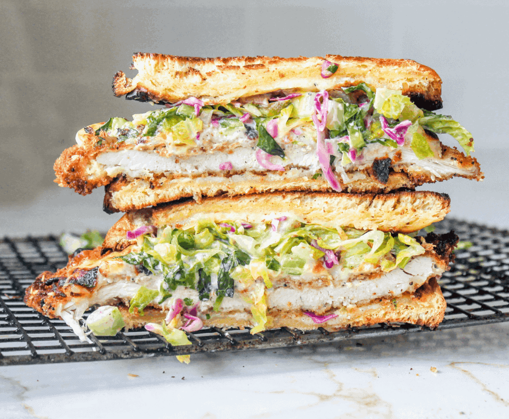 stacked crispy chicken sandwich pickled slaw