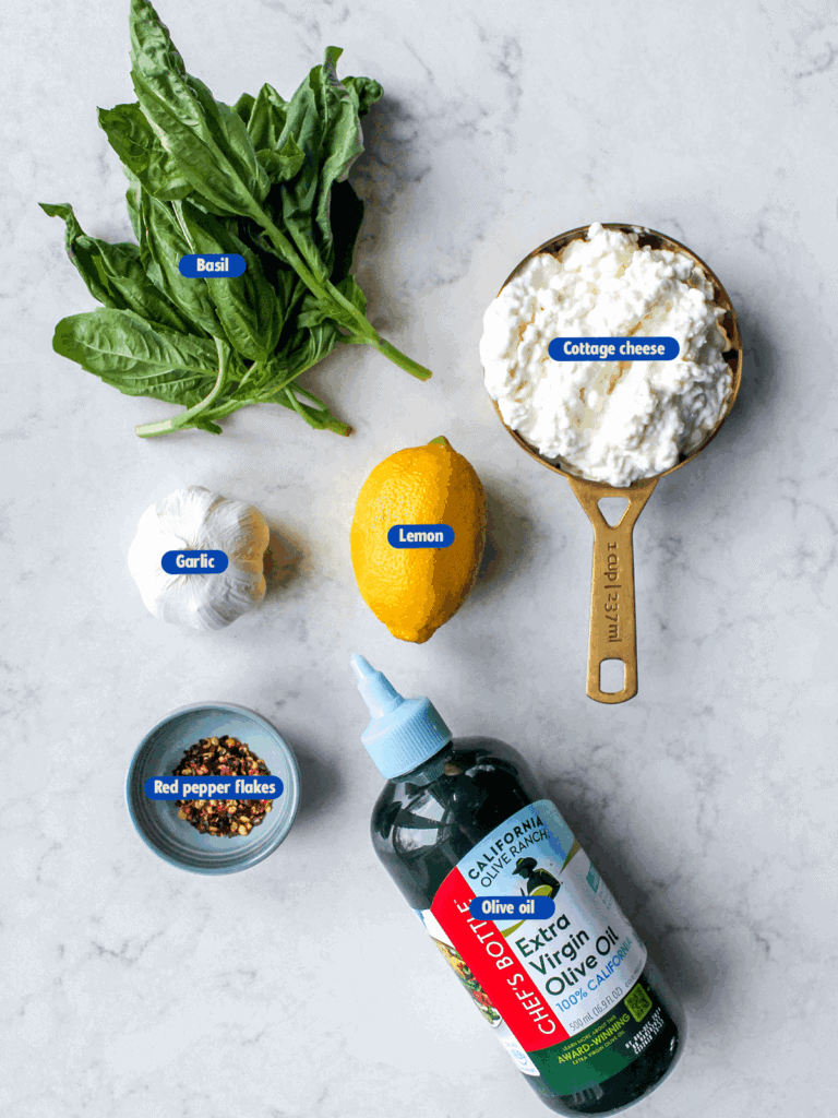 labeled ingredients for lemon whipped cottage cheese