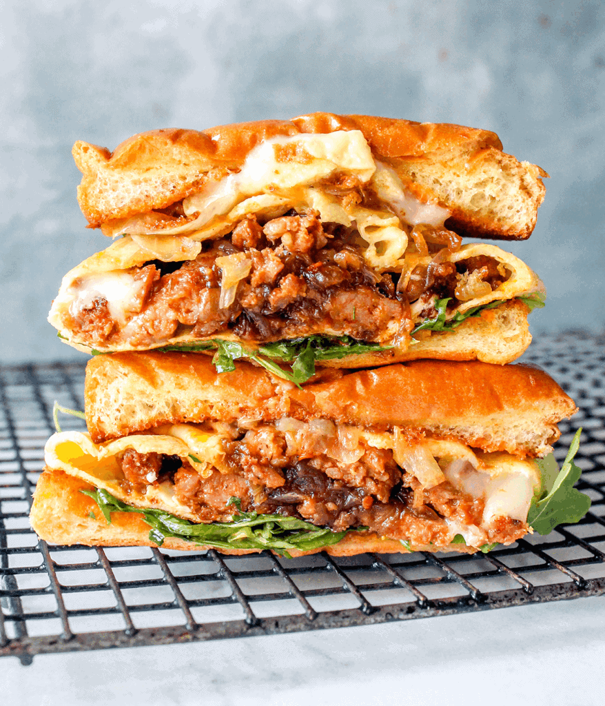 stacked fancy sausage egg cheese