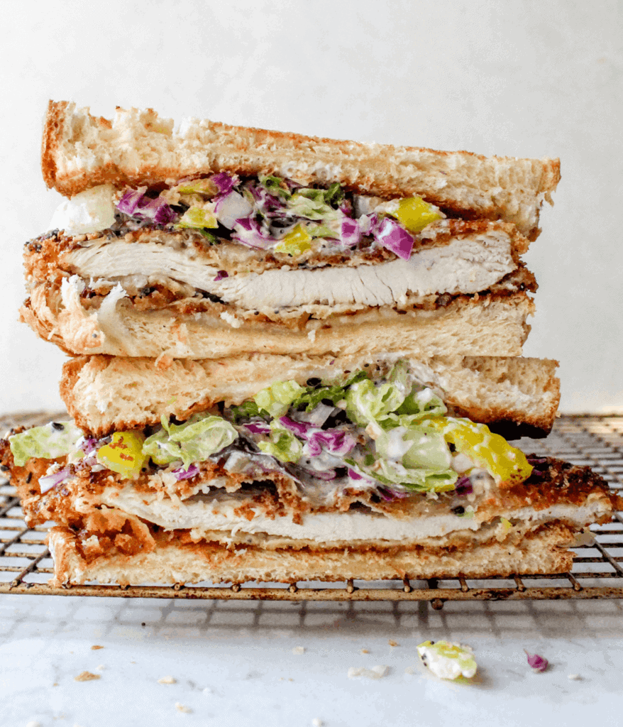 stacked crispy chicken sandwich pickled slaw