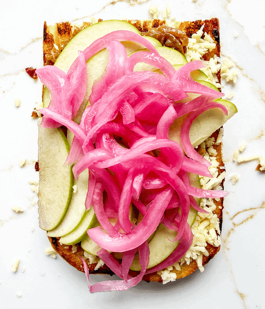 assembly of apple grilled cheese