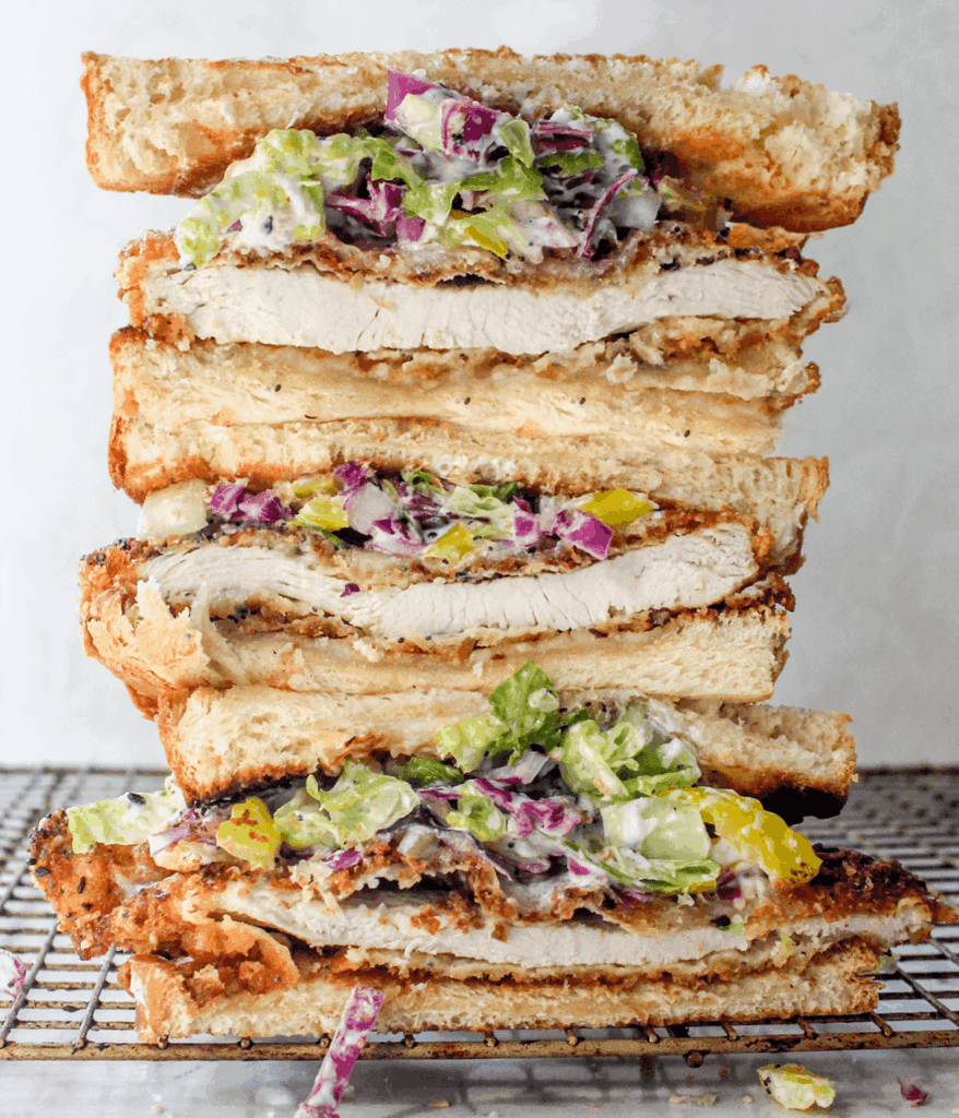 stacked crispy chicken sandwich pickled slaw