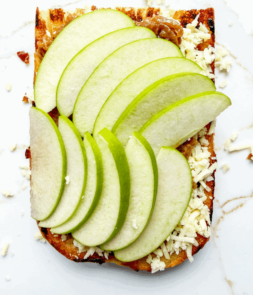 assembly of apple grilled cheese
