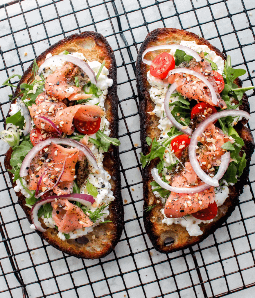 cottage cheese toast with smoked salmon