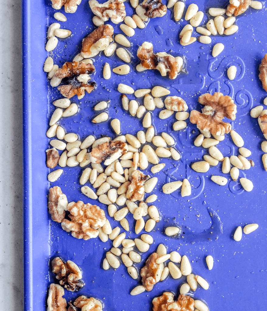 pine nuts and walnuts for chickpea and halloumi salad