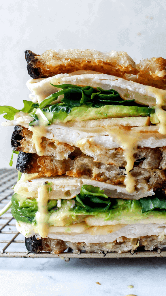 stacked apple turkey cheddar sandwich