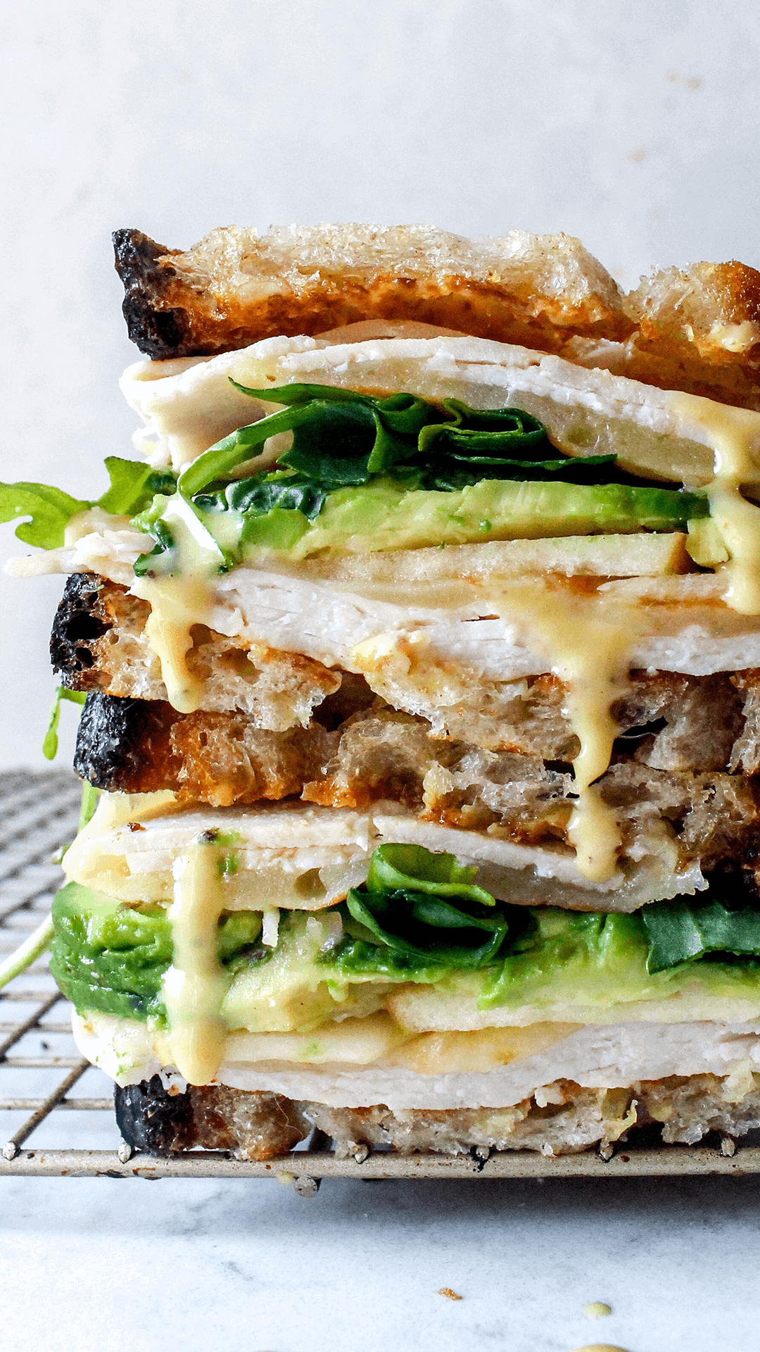 stacked apple turkey cheddar sandwich