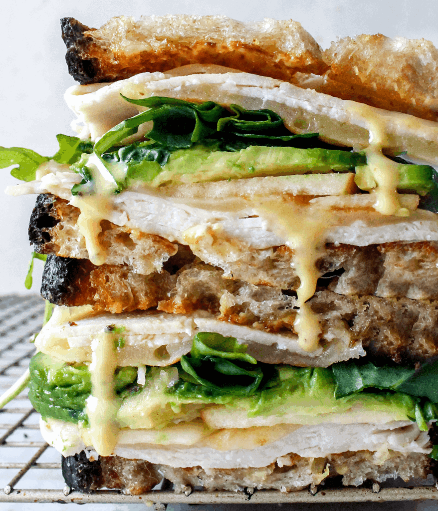stacked apple turkey cheddar sandwich