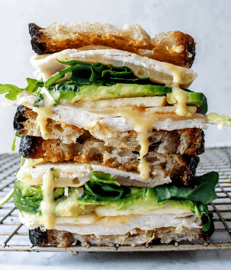 stacked apple turkey cheddar sandwich