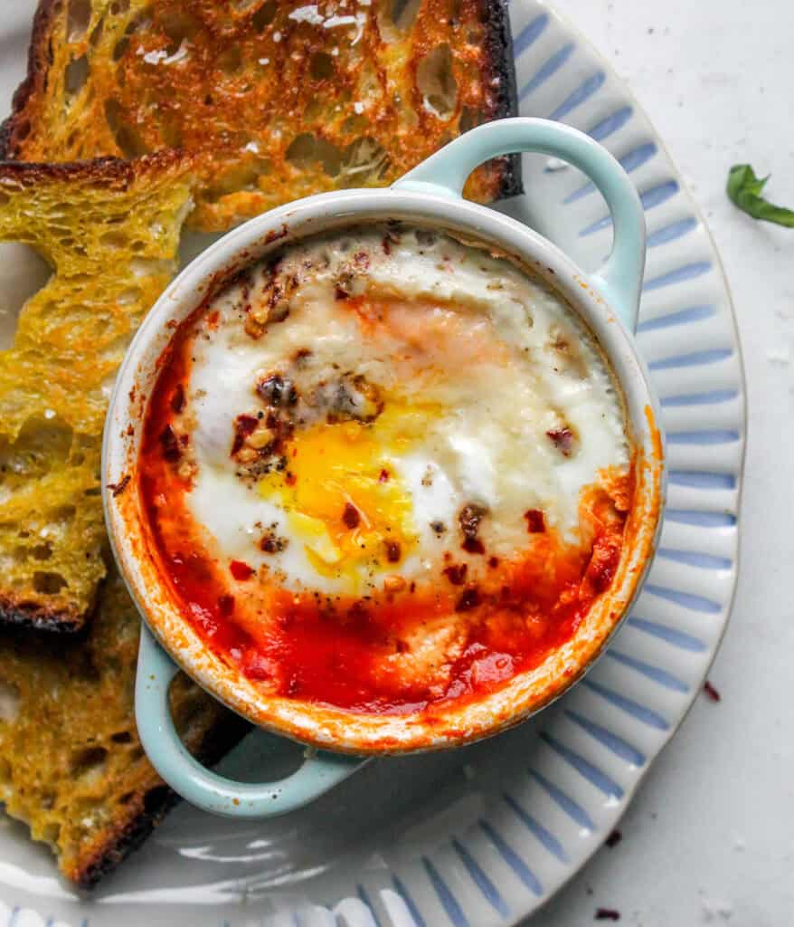 spicy baked eggs in cocotte