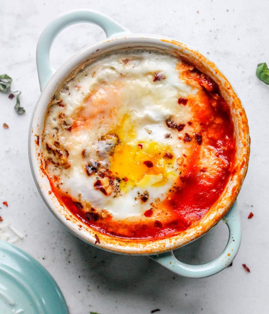 spicy baked eggs in cocotte