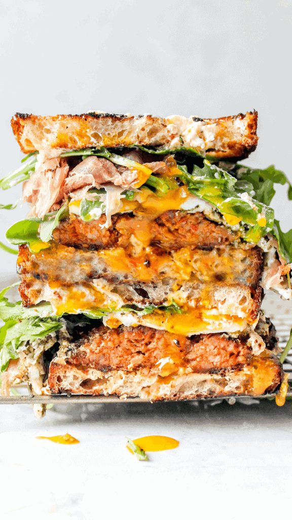 stacked sausage breakfast sandwich