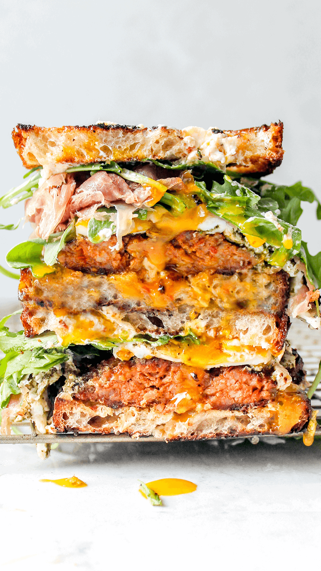 stacked sausage breakfast sandwich