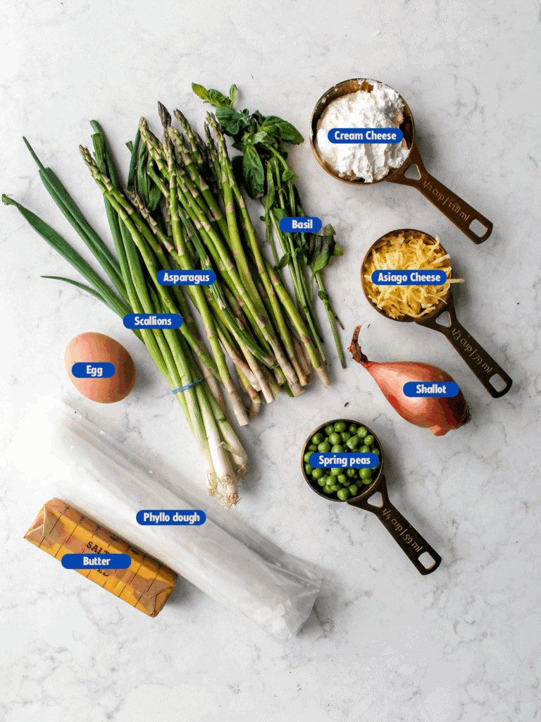 labeled ingredients for asparagus tart