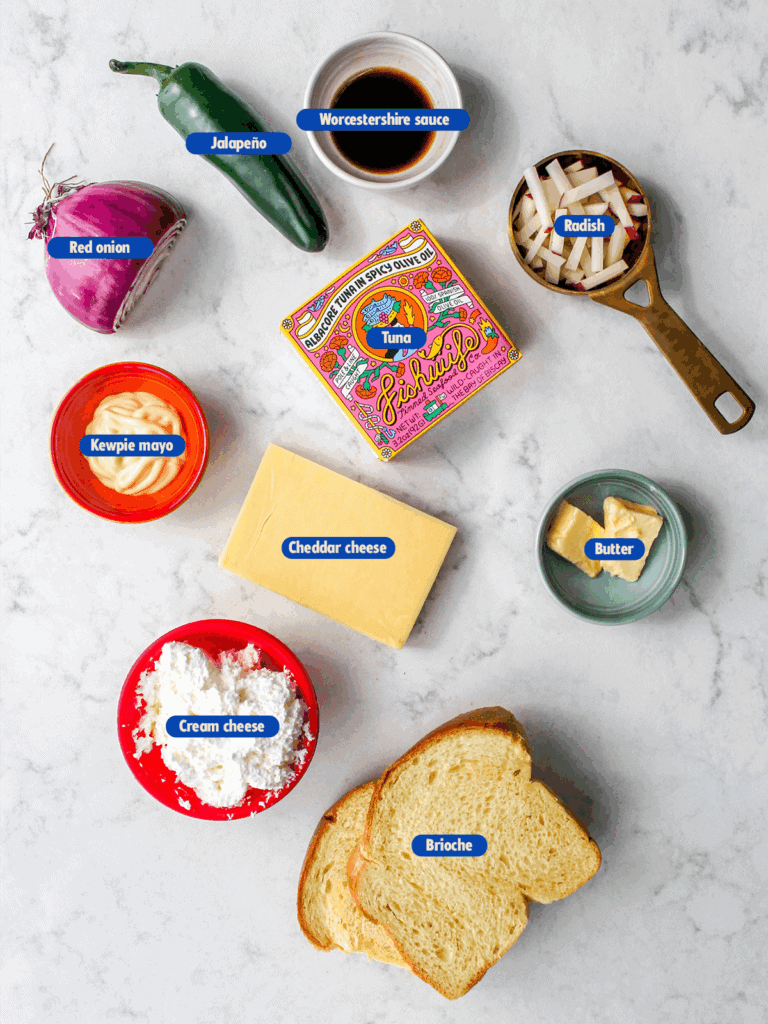 labeled ingredients for jalapeno tuna melt
