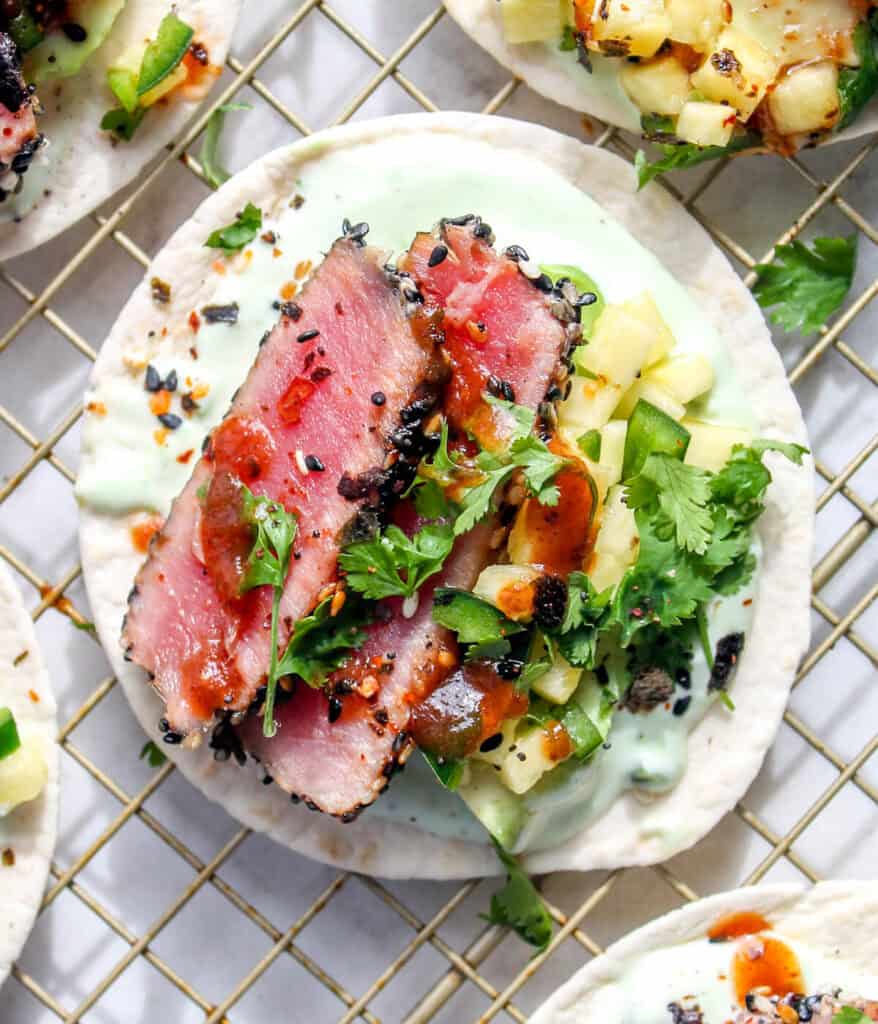 close up of tuna tacos